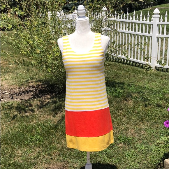 Nordy red and yellow & white stripped midi dress S - Picture 1 of 2
